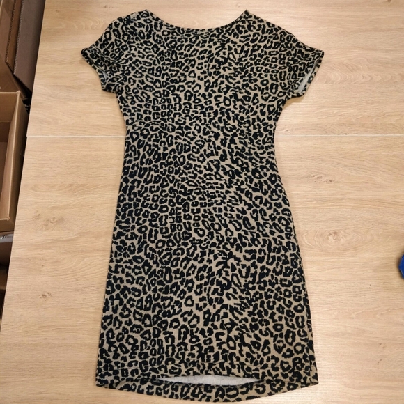 Sea New York Mini Dress Ruched Leopard Animal Print Short Sleeve Black Tan 2 - Picture 5 of 12